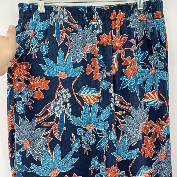 J. Jill Sarasa Tropical Full Leg Cropped Pants Blue Women's M Floral Beach Boho - Picture 3 of 10